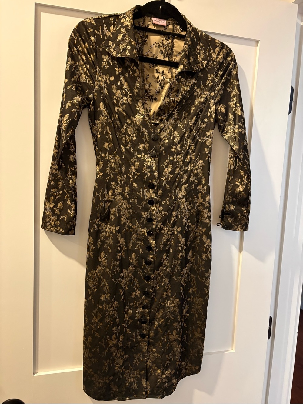 Agent Provocateur Olive Green Floral Long-Sleeve Button Dress